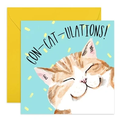 Afbeelding van Central 23 Felicitatiekaart voor haar &quot;Con Cat Ulations&quot; wenskaart viering kat pun levering met stickers