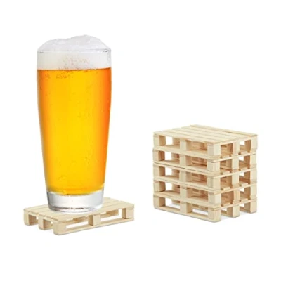 Afbeelding van Relaxdays Onderzetters van natuurlijk hout voor kopjes en glazen, 2 x 12 8 cm, 6 stuks