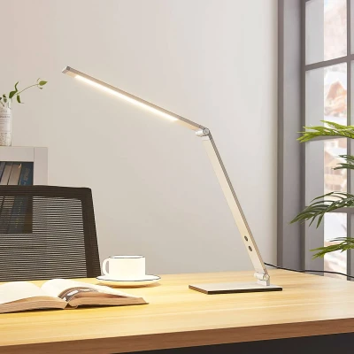 Afbeelding van Lucande LED bureaulamp Nicano, grijs, metaal, dimbaar.