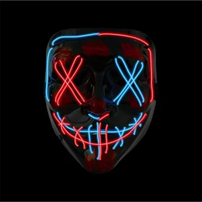 Afbeelding van Halloween Purge led masker, controleerbaar kostuummasker voor Halloween, carnaval en carnaval, als kostuum outfit dames heren (kleurkeuze) (blauw/rood)