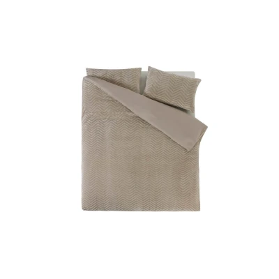 Afbeelding van Dekbedovertrek Teddy Chevron 1 persoons (140x220 cm), Kleur: Taupe Microvezel Patroon, Luxe ZwartGroenTaupeCreme Sleeptime Ga naar