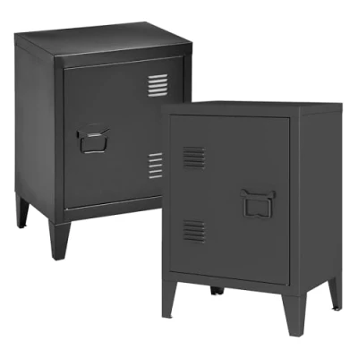 Afbeelding van Nachtkast Inari set van 2 metaal 57x40x30 cm zwart [en.casa]