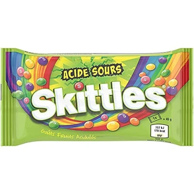 Afbeelding van SKITTLES Crazy Sours Snoep met smaak zure vruchten groot formaat 36 zakjes van 45 g 1,620 kg