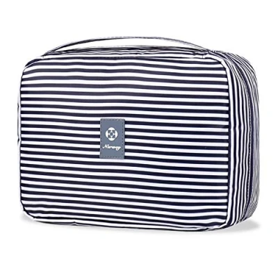 Image de Trousse de toilette voyage à suspendre Organisateur maquillage pour femmes, filles, enfants Imperméable (rayures bleues)