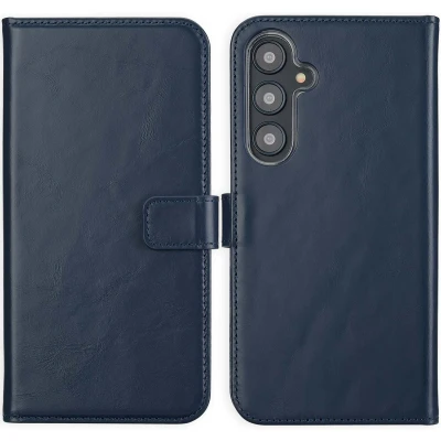 Afbeelding van Selencia Hoesje Geschikt voor Samsung Galaxy S24 FE Met Pasjeshouder Echt Lederen Bookcase Blauw