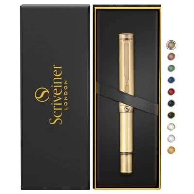 Afbeelding van Scriveiner EDC Luxe rollerbalpen, leuke zakpen, handgeborstelde afwerking, mooie schrijfstift, geschenkdoos voor dames en heren, Duitse Schmidt navulverpakking, designpen kantoor