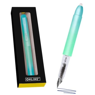 Afbeelding van ONLINE magiXX Turquoise Dream vulpen met uitwisbare blauwe inkt, 4 Magic XX patronen, schrijven, wissen en corrigeren in één als cadeau voor school universiteit