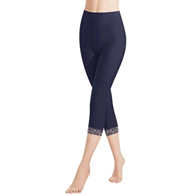 Afbeelding van Libella 3/4 dameslegging met katoenen kant, hoge taille, meerkleurig, slim fit, 4166, 1 verpakking donkerblauw