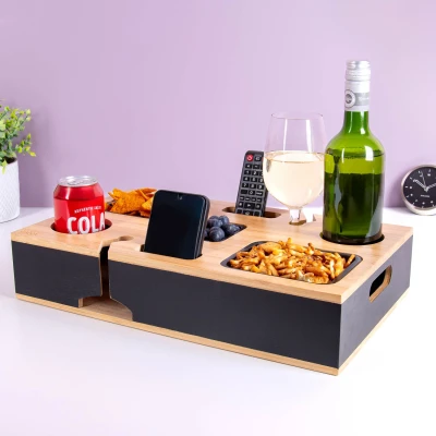 Afbeelding van MikaMax Couch Caddy Bankorganizer Armleuning Handige Organizer voor Bank of Bed Zwart Hout