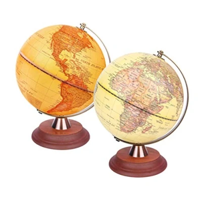 Afbeelding van Exerz 20 cm wereldbol met houten standaard en metalen boog 2 in 1 ledlamp dag nacht decoratie voor kinderen