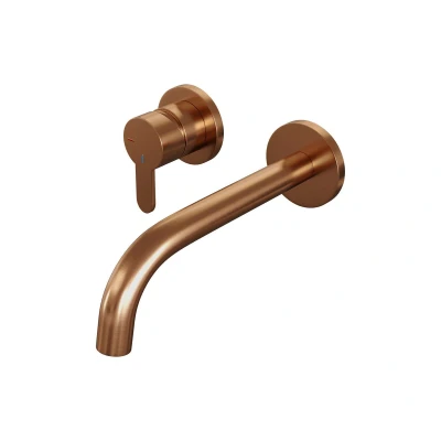 Afbeelding van Brauer Copper Edition Wastafelmengkraan inbouw gebogen uitloop rechts hendel plat smal model D2 PVD geborsteld koper