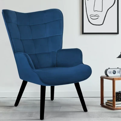 Afbeelding van Fauteuil scandinave ANIA en velours bleu