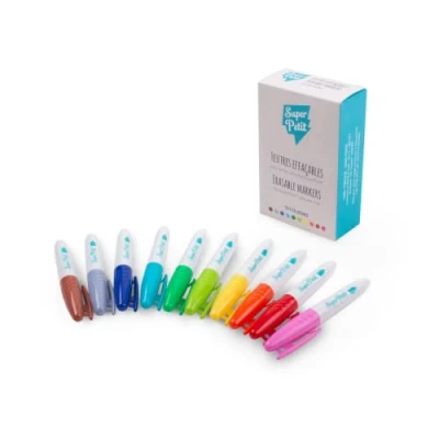 Afbeelding van SUPER PETIT 10 uitwisbare viltstiften voor set van siliconen oneindig schilderen: roze rood groen lichtgroen blauw oranje geel bruin grijs turquoise