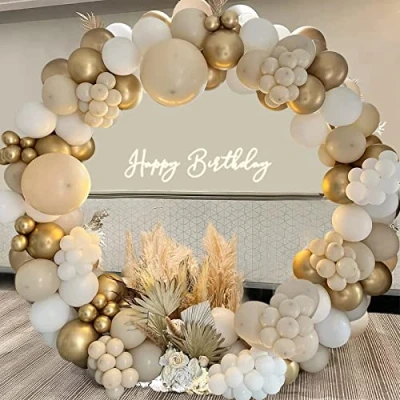 Afbeelding van Ballonnenboogset, 124 stuks, wit , zand goud en vleeskleurige ballonnenslinger, voor bruiloft, verjaardag, babyborrel, trouwdag, verloving