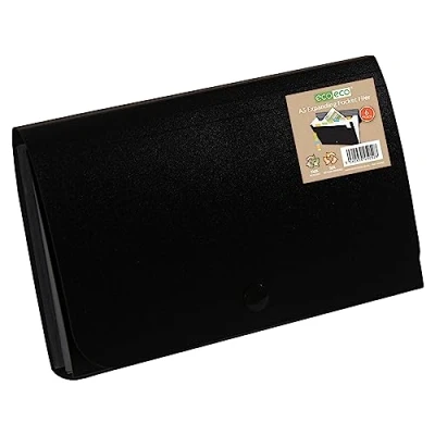 Afbeelding van eco A6 50% gerecycled, 6 transparante hoesjes, zwarte uitbreidbare hoes voor mappen, bonnetjes, facturen, kaarten, map, kleurindextabs