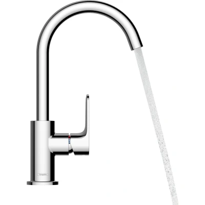 Afbeelding van hansgrohe Rebris S ééngreeps wastafelmengkraan 210 met draaibare uitloop en trekwaste mat zwart