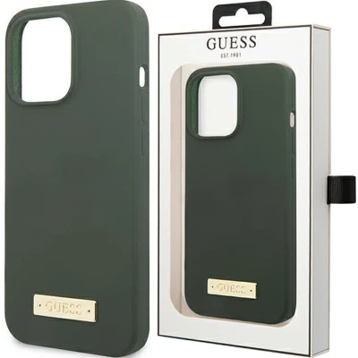 Afbeelding van Guess GUHMP13LSPLA iPhone 13 Pro / 6.1 groen/kaki harde hoes Siliconen logoplaat MagSafe