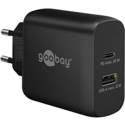 Afbeelding van Goobay USB C PD dual snellader (65 W) zwart 1x poort (Power Delivery) en A