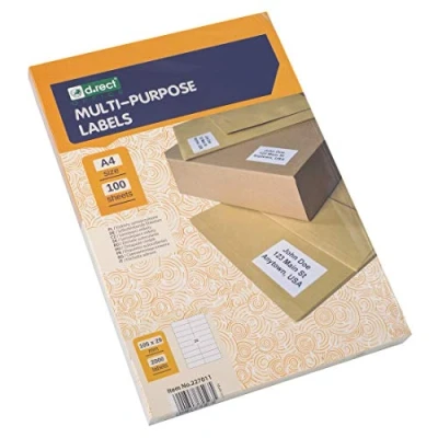Afbeelding van D.RECT Universele etiketten zelfklevend (105x29mm in DIN A4) bedrukbaar 100 vel / 20 etiketten/vellen 2000 stuks wit
