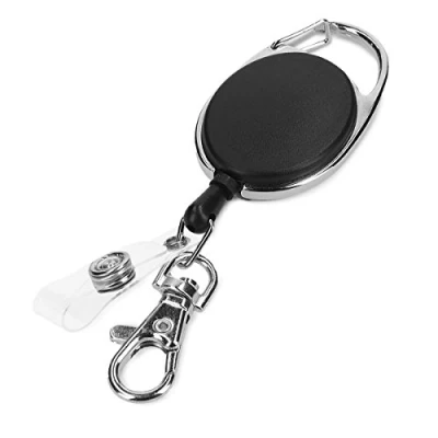 Afbeelding van kwmobile sleutelhanger met uittrekbaar koord Uitschuifbare broekclip voor je sleutels en pasje Automatisch uittrekbare pasjeshouder Zwart