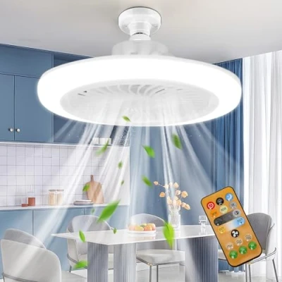 Afbeelding van UOEONR Plafondventilatorlamp, ventilatorlamp, E27 plafondventilator, stille plafondventilator met licht en afstandsbediening, 3 snelheden, tijdelijk (met afstandsbediening)
