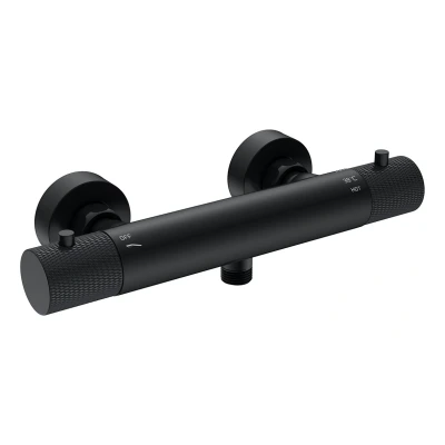 Afbeelding van Wiesbaden Ribbd thermostatische douchemengkraan hartafstand 15 cm mat zwart