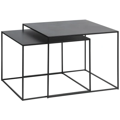 Afbeelding van Salontafel Metaal Zwart Set van 2 Vierkant Tafel Pebble Giga Living