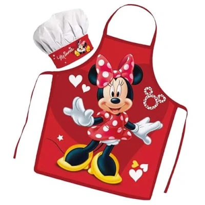 Afbeelding van Sorrisini Keukenschort voor kinderen, schort verstelbare koksmuts, kinderkoksmutsen koken, bakken, schilderen, en hoed Minnie Mouse, Meerkleurig