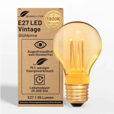 Afbeelding van Greenandco® Ledlamp, decoratief, vintage, retro, industrieel, antiek, Edison, E27, A60, 2 W, 65 lm, 1800 K, zeer warm wit, 320 graden, 230 V, geen flikkeren, niet dimbaar