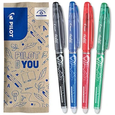 Afbeelding van Pilot 4 stuks Frixion Point uitwisbare pen met warmtegevoelige inkt navulbare inktroller 1 blauw, zwart, rood, groen fijne punt