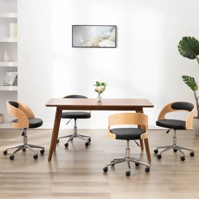 Afbeelding van Eetkamerstoelen draaibaar 4 st gebogen hout en kunstleer zwart