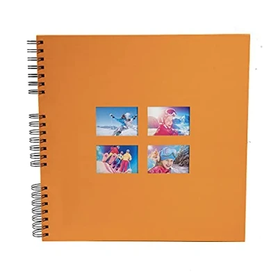 Afbeelding van Exacompta Ref. 15117E MILANO fotoalbum met spiraalbinding 360 foto&#039;s 60 zwarte pagina&#039;s formaat 32 x cm oranje papieren omslag in textiellook Personalisatievenster