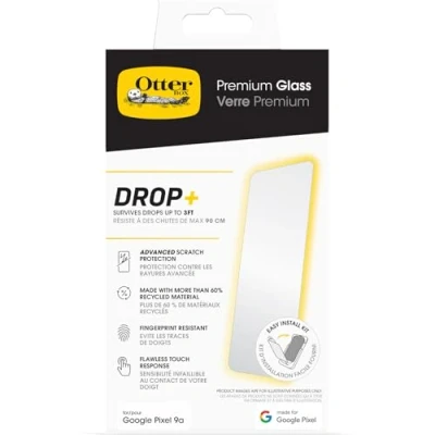Afbeelding van Otterbox premium glazen schermbeschermer voor Google Pixel 9a, gehard glas, geavanceerde krasbescherming, valbestendig tot 0,9 m, levering zonder verpakking