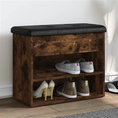 Afbeelding van Schoenenbankje 62x32x50 cm bewerkt hout gerookt eikenkleurig