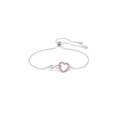 Afbeelding van Swarovski Infinity armband, hart en oneindigheid, roze, gerhodineerd metaal, Gerhodineerd, Kubieke zirkonia
