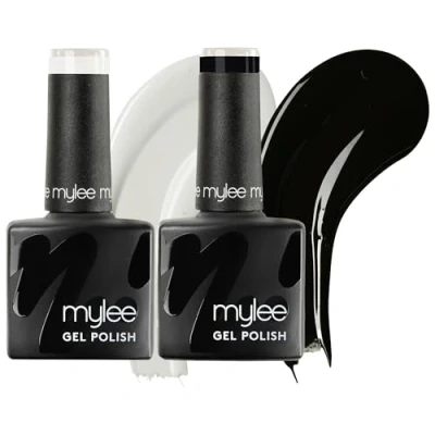 Afbeelding van Mylee Cruella Set van 2 uv /led gelnagellak, soak off, voor manicure en pedicure, professioneel gebruik in de salon thuis, zwart wit, 8 ml, duurzaam eenvoudig aan te brengen