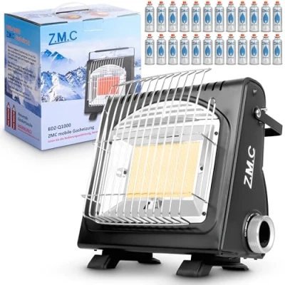 Afbeelding van Z.M.C Draagbare Gasverwarming 2 in 1 + 24 gaspatronen 227 g Keramische campingverwarming 1,7 kW voor buiten en binnen Verwarming