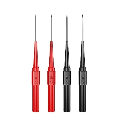 Afbeelding van Cleqee 4 testsondes, geïsoleerde perforatielindenaald voor multimeter, 0,7 mm testsondebits met stekker testkabel banaanstekker, het meten van kleine