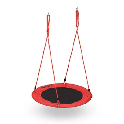 Afbeelding van Relaxdays ronde nestschommel 90 cm tuinschommel kinderschommel vogelnestschommel rood