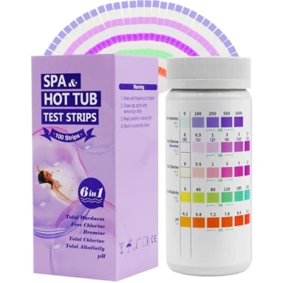 Afbeelding van 100 stuks 6 in 1 water , spa en whirlpoolteststrips voor volledige hardheid, vrij chloor, broom, totaal totale alkaliteit pH