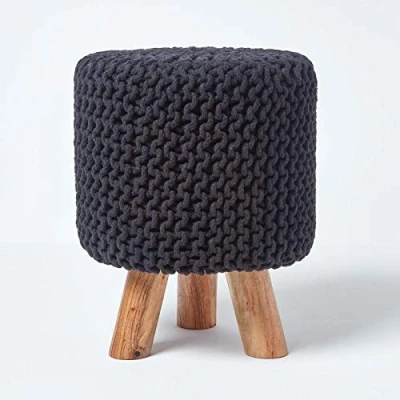 Afbeelding van Homescapes gebreide poef, 42 cm hoog, zwart