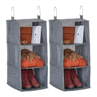 Afbeelding van Relaxdays kast organizer hangend set van 2 kledingkast 3 vakken stof