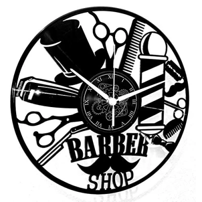 Afbeelding van Instant Karma Klokken Kapsalon ➤ Wandklok voor kapper Schoonheidssalon Geen tikkend geluid, vintage design cadeau idee (zwart B6)