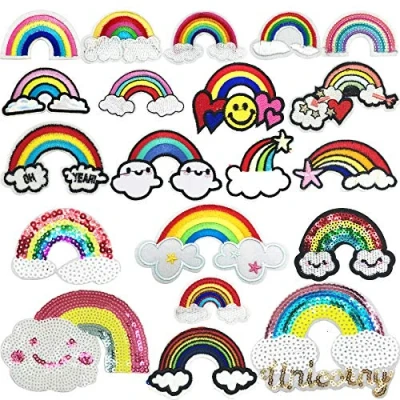 Afbeelding van Woohome Opstrijkbare patches, 20 stuks regenboog opstrijkpatches voor jeans, tassen, doe het zelf