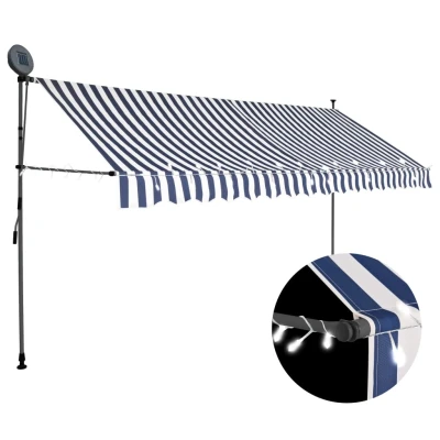 Afbeelding van Luifel handmatig uitschuifbaar met LED 350 cm blauw en wit