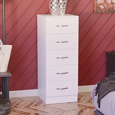 Afbeelding van Vida Designs Smalle commode met 5 laden voor slaapkamer, slaapkamerkast (wit)