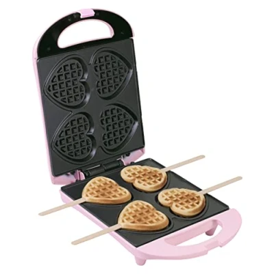 Image de Bestron Wafelijzer voor hartvormige Wafels, Wafels op een stokje, Wafelmaker met antiaanbaklaag &amp; indicatielampje, 780W, kleur: roze