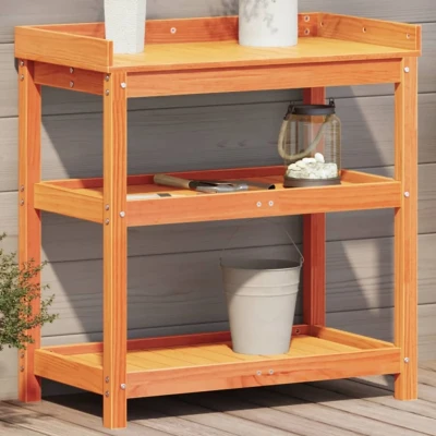 Afbeelding van Oppottafel met schappen 82,5x45x86,5 cm grenenhout bruin