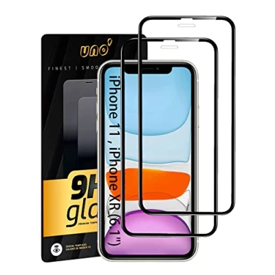 Afbeelding van UNO&#039; Displaybeschermfolie van gehard glas voor iPhone 11/XR (6,1 inch), volledige afdekking met gebogen randen, ultrasterk, transparant, krasbestendig, anti vingerafdruk, zonder 2 stuks
