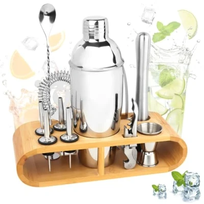 Afbeelding van NVIYAM 12 stuks roestvrijstalen cocktailshakers met baraccessoires, 750 ml, cocktailaccessoires, alles in één bartender set voor thuis of de bar